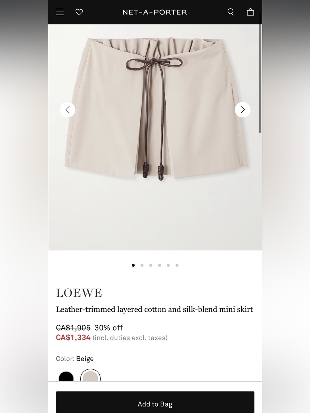 LOEWE BROWN LEATHER-TRIMMED LAYERED COTTON AND SILK-BLEND MINI SKIRT